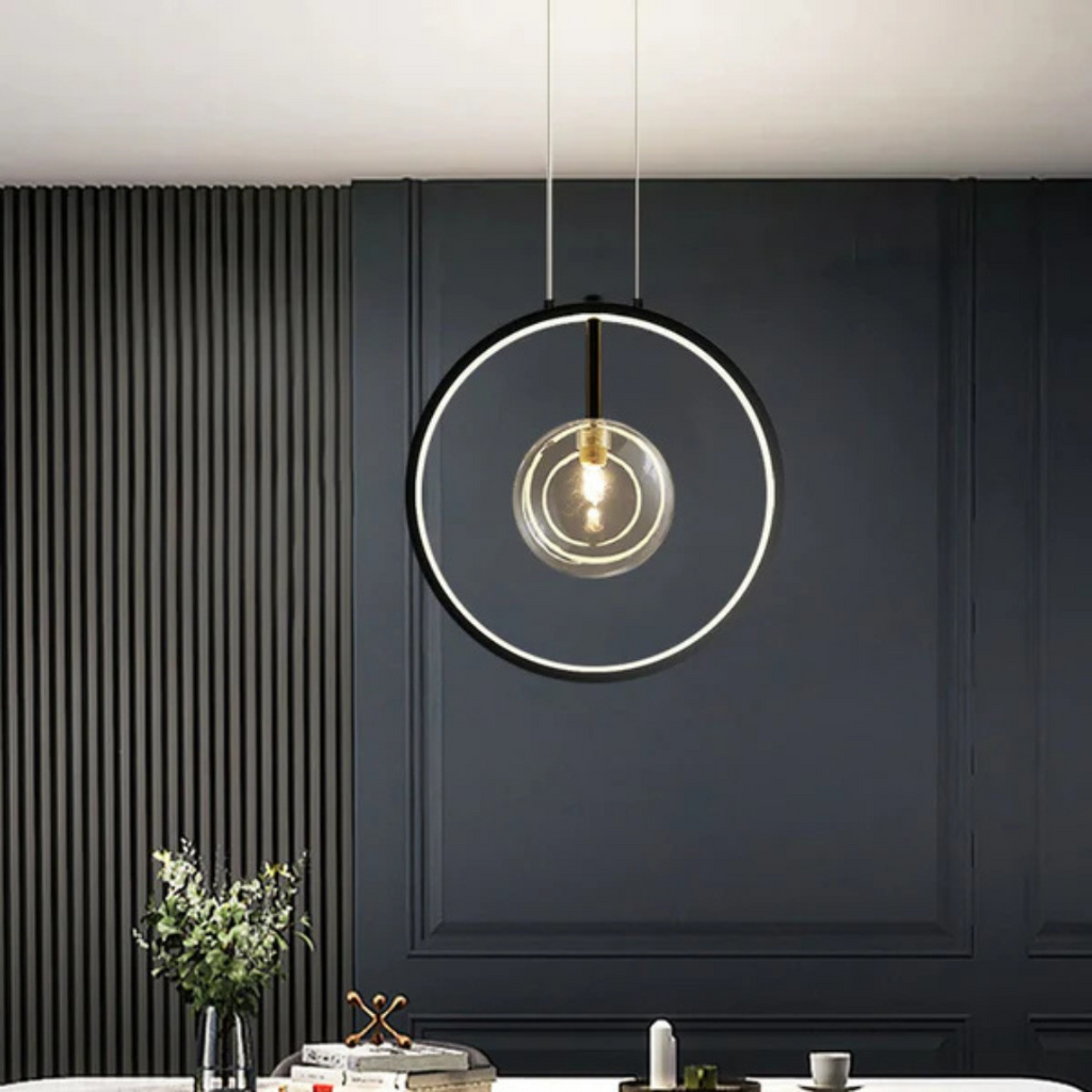Neriva | Minimal Black Pendant Lamp With Glass Globe