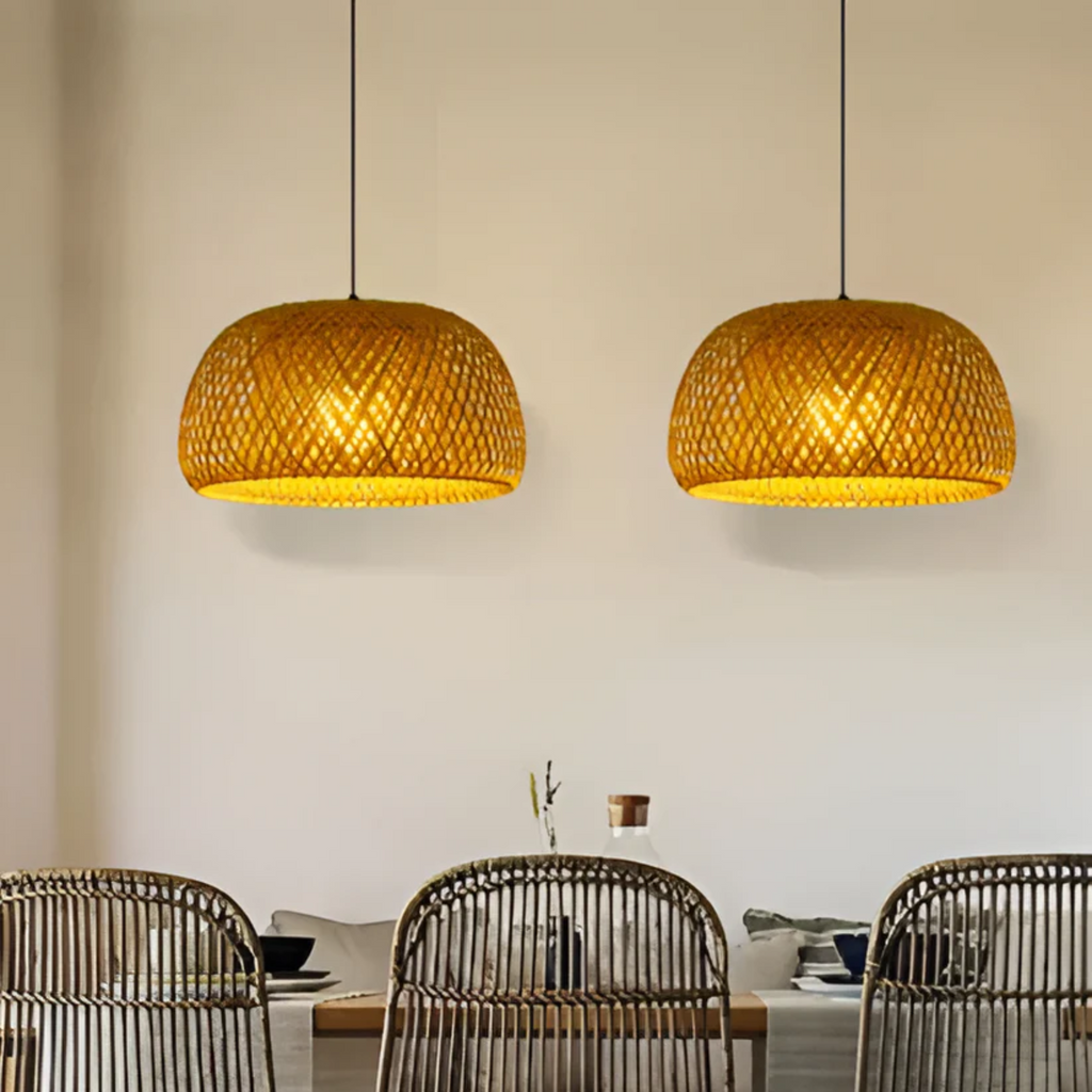 Liora | Hand-Woven Bamboo Dome Pendant Light Soft Glow