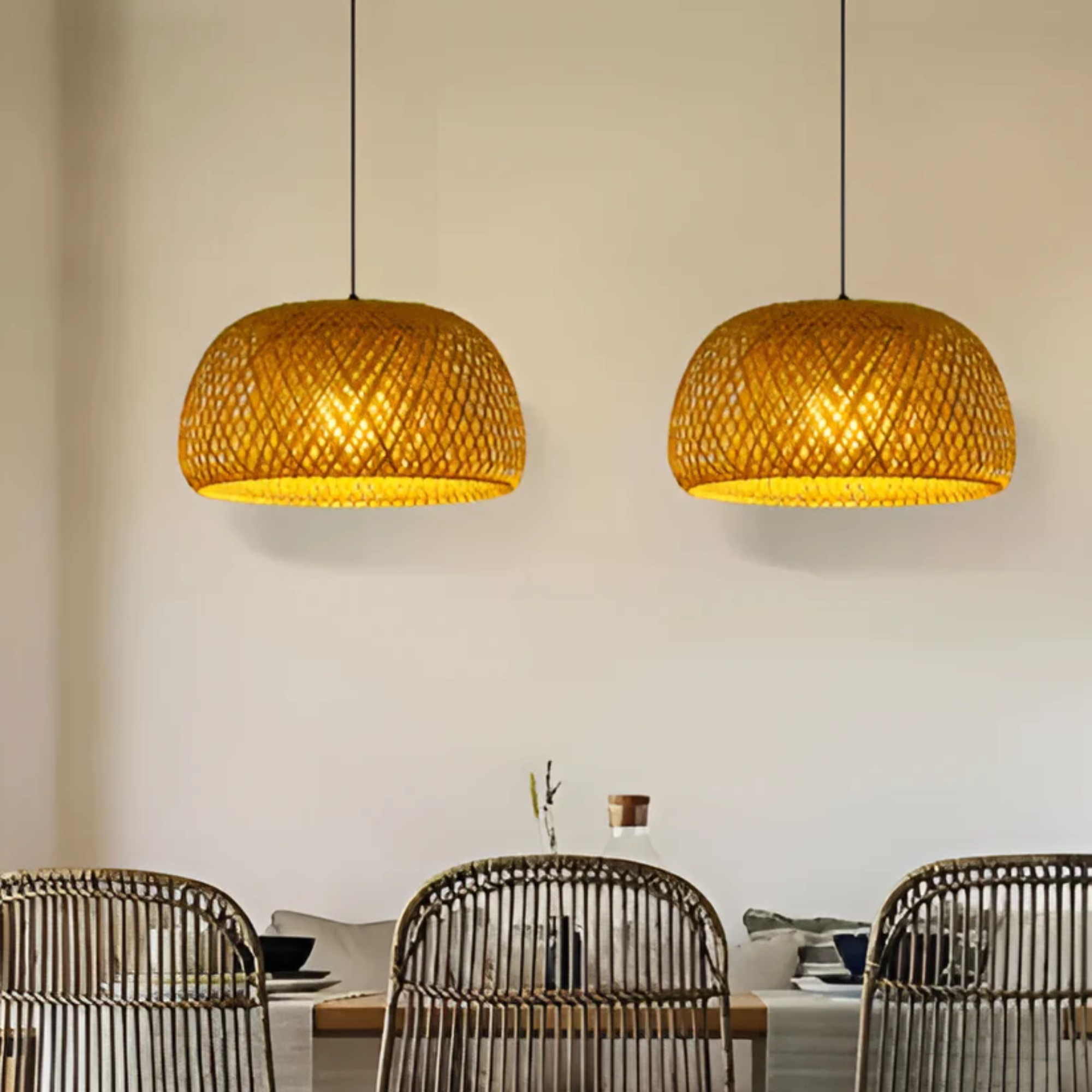 Liora | Hand-Woven Bamboo Dome Pendant Light Soft Glow