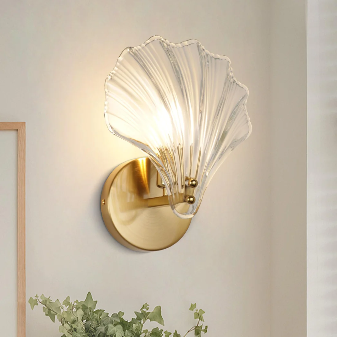 Aeloria Glass Shell Wall Lamp With Brass Finish For Bedroom