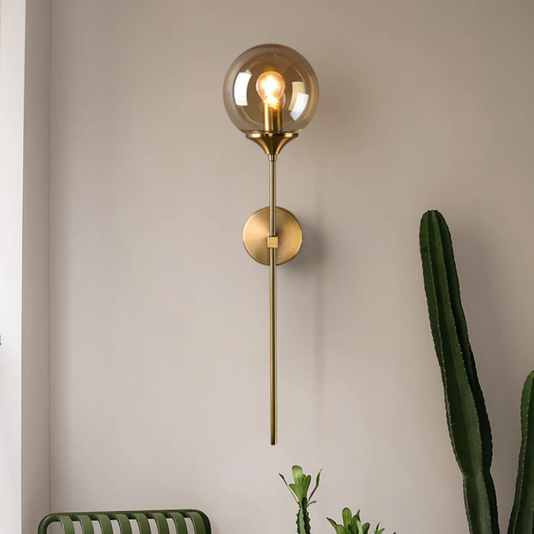 Aelora | Smoked Glass Wall Lamp With Gold Metal Frame