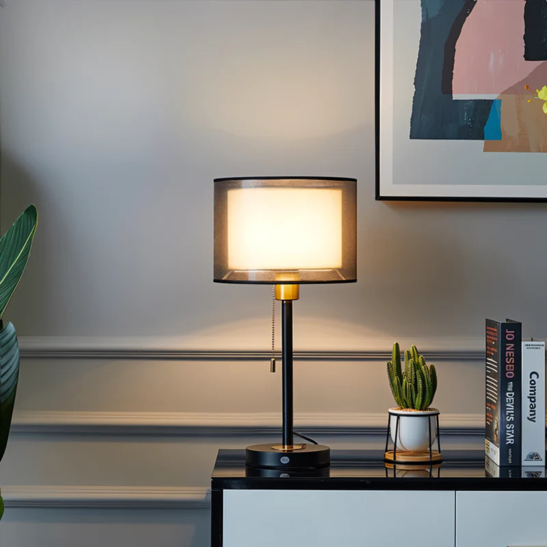 Norvelle | Vintage Table Lamp With Double Fabric Shade