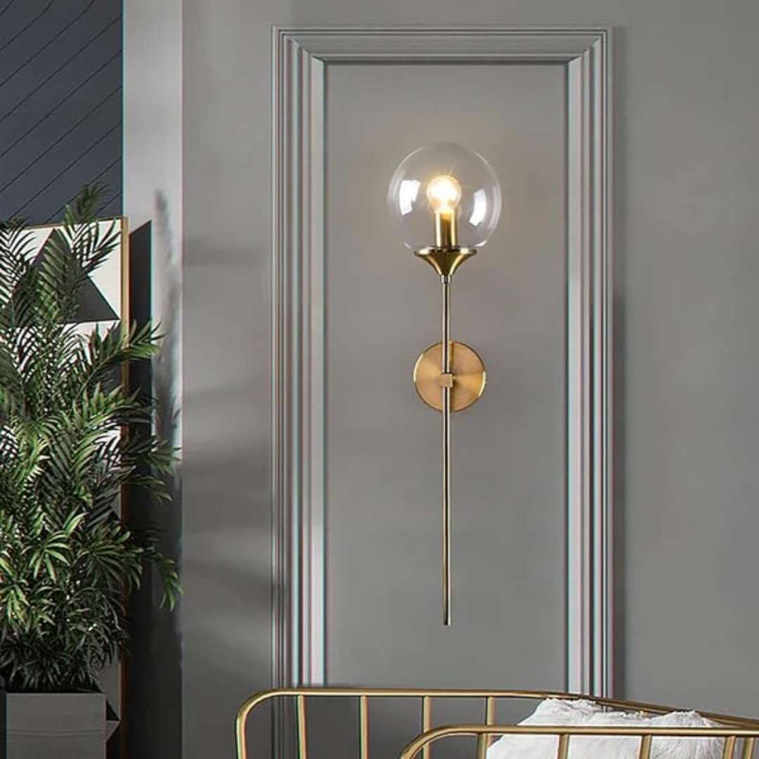 Aelora | Smoked Glass Wall Lamp With Gold Metal Frame
