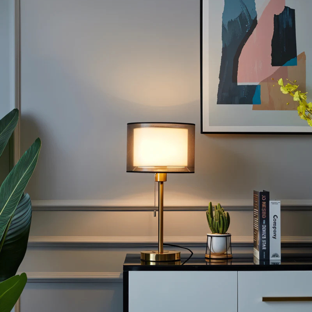 Norvelle | Vintage Table Lamp With Double Fabric Shade