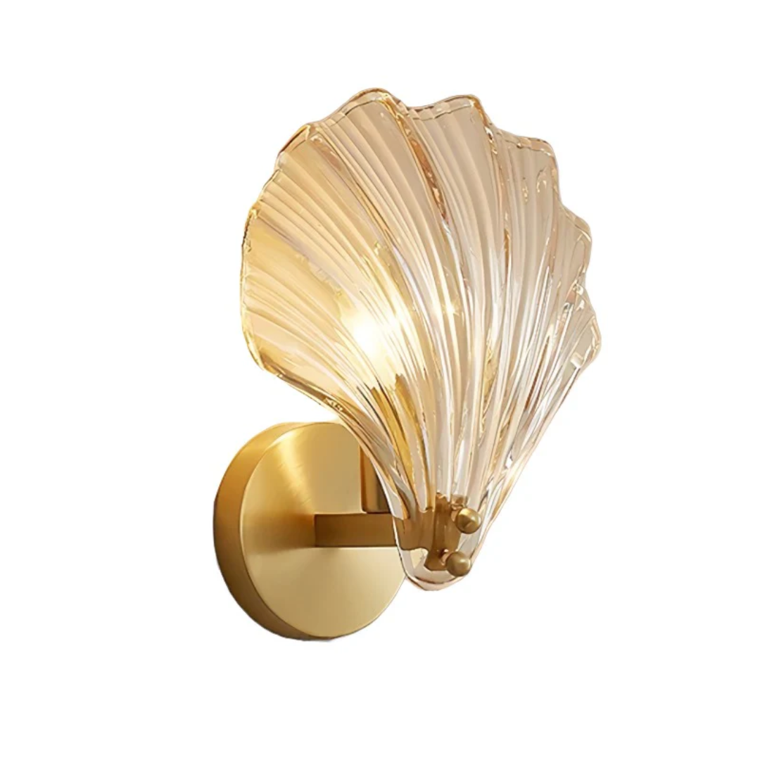Aeloria Glass Shell Wall Lamp With Brass Finish For Bedroom