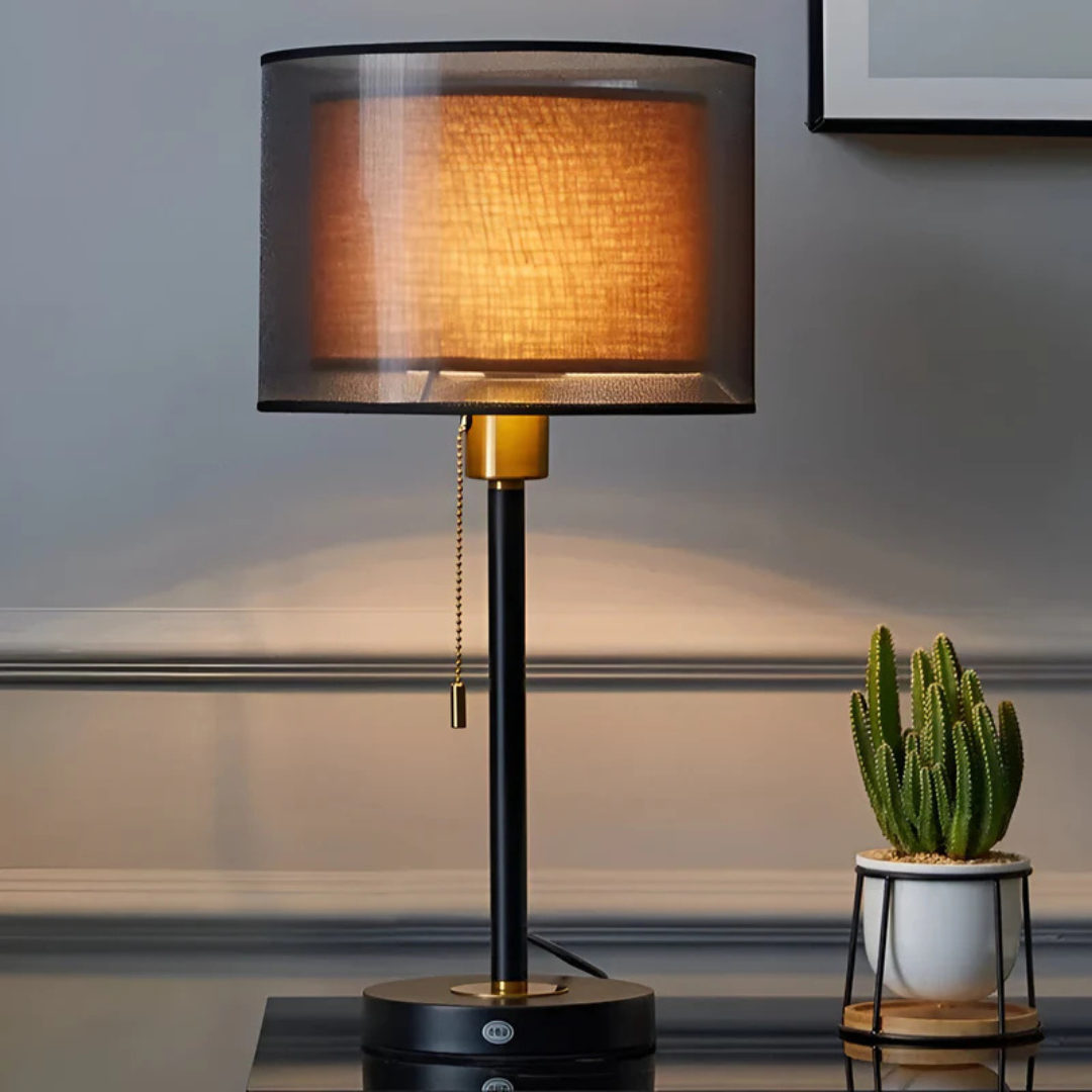 Norvelle | Vintage Table Lamp With Double Fabric Shade