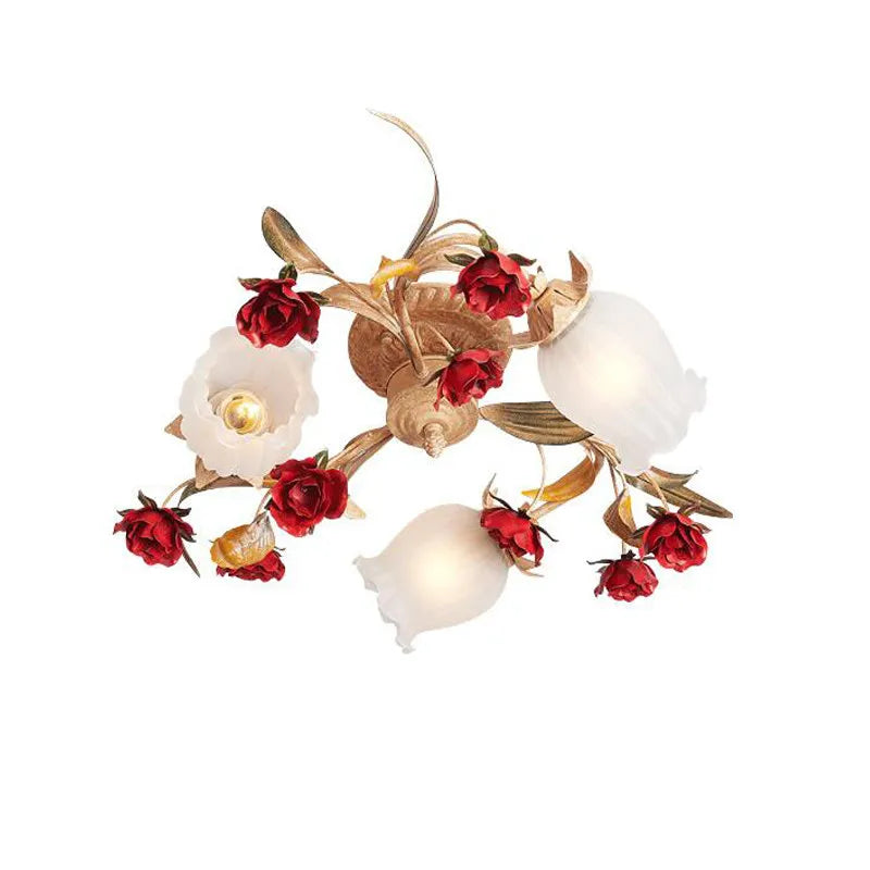 Aurielle | Romantic Gold Ceiling Light With Red Glass Rose