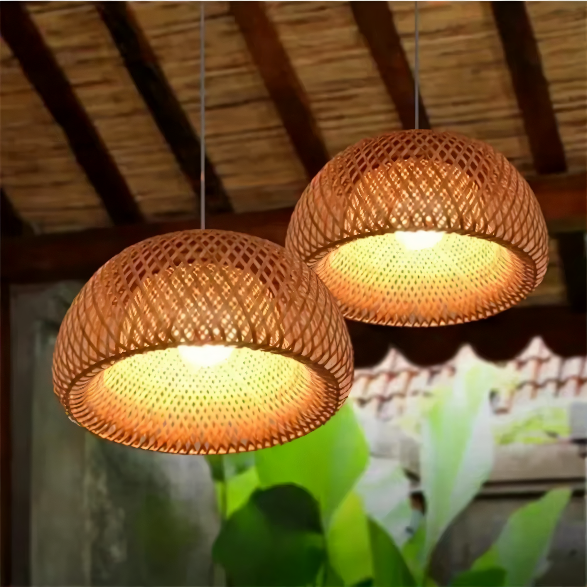 Liora | Hand-Woven Bamboo Dome Pendant Light Soft Glow
