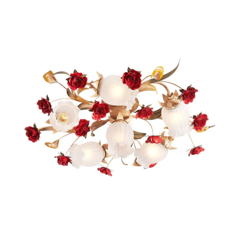 Aurielle | Romantic Gold Ceiling Light With Red Glass Rose