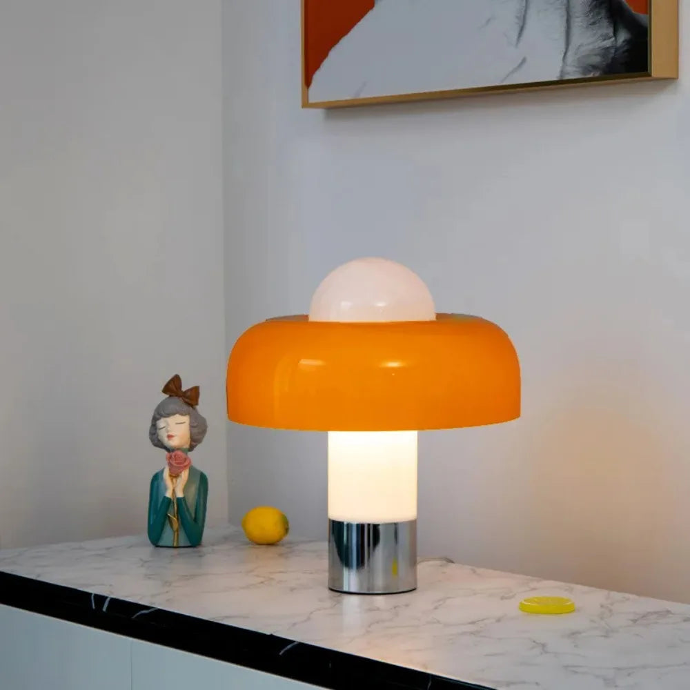 Aurelio | Orange Glass Bauhaus Mushroom Accent Lamp