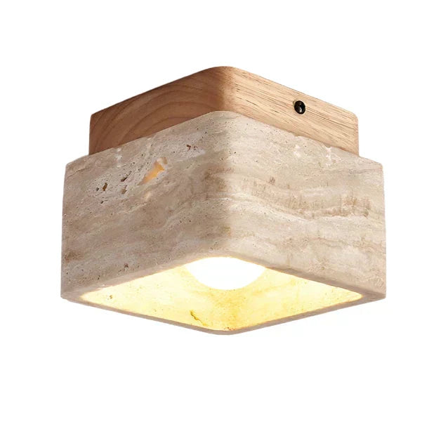 Kirrea Square Travertine-Look Wood LED Ceiling Lamp