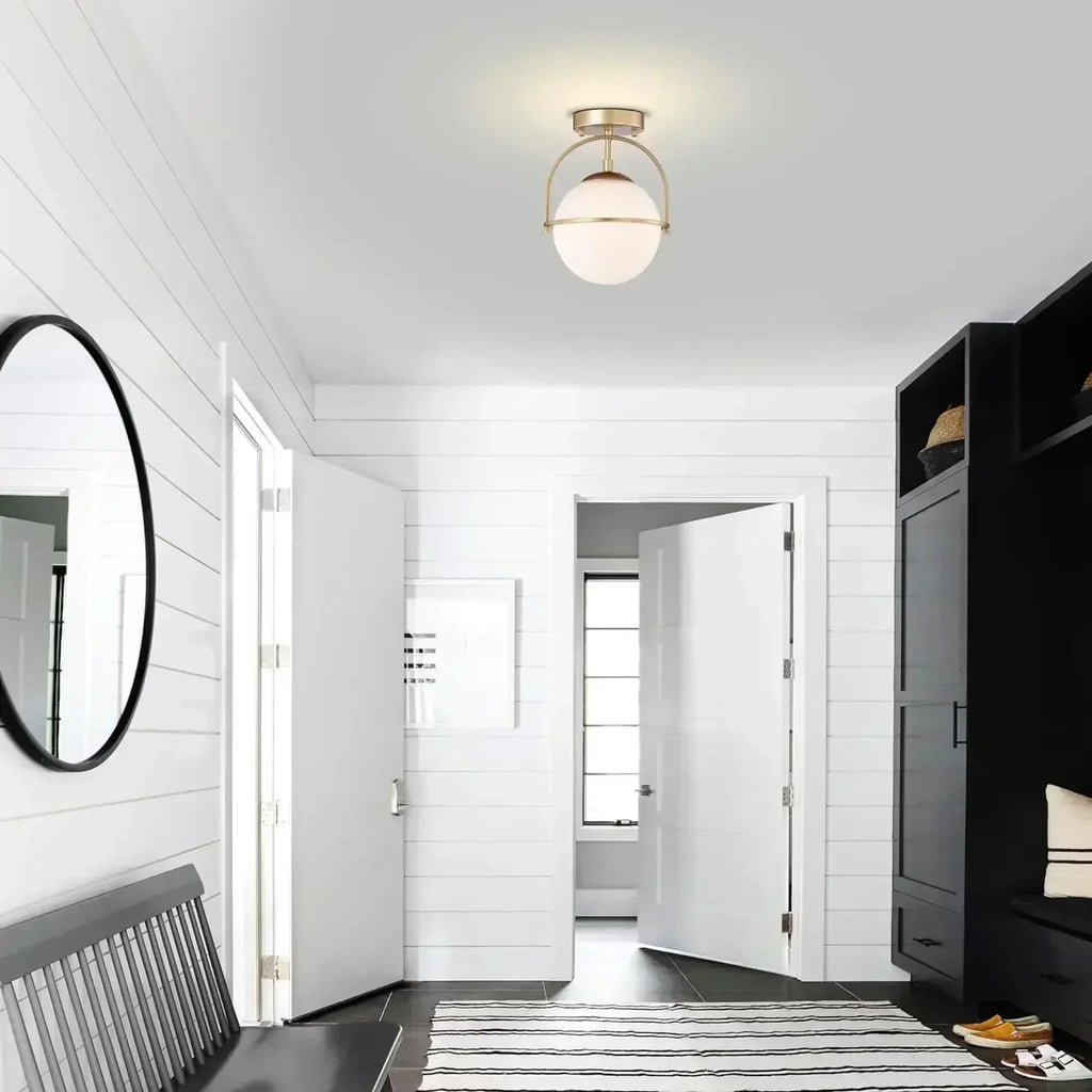 Vestra | Scandinavian Milk Glass Semi-Flush Ceiling Light