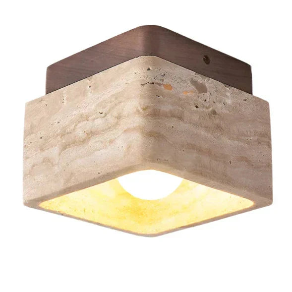 Kirrea Square Travertine-Look Wood LED Ceiling Lamp