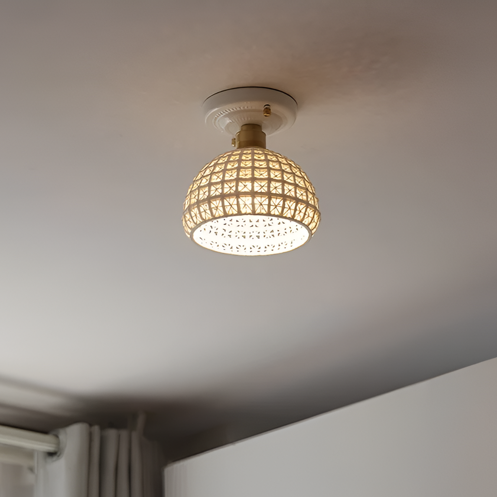 Hylva | Nordic Ceramic Ceiling Light With Brass Trim